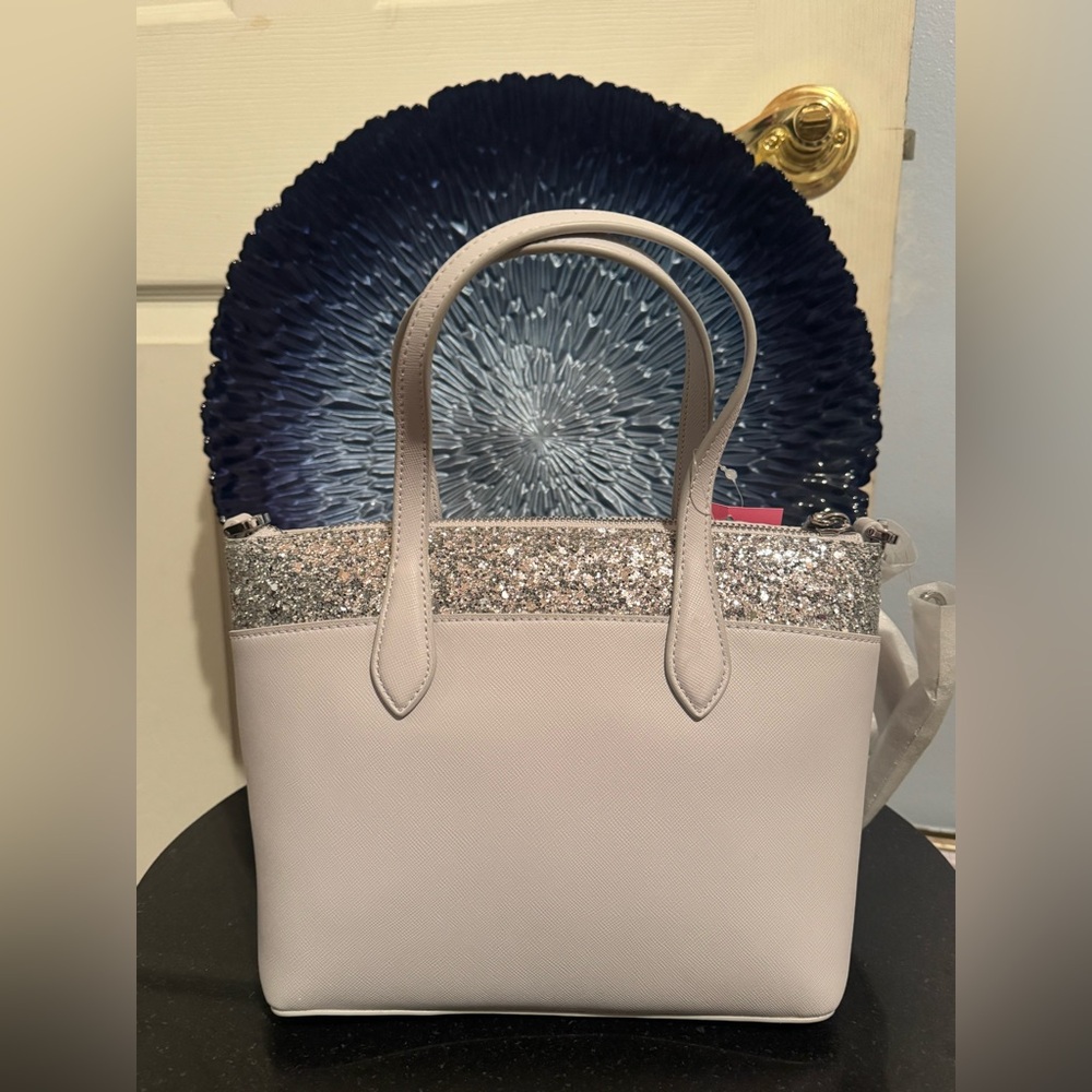 kate spade White Satchel with Silver Glitter Trim - Picture 4 of 5